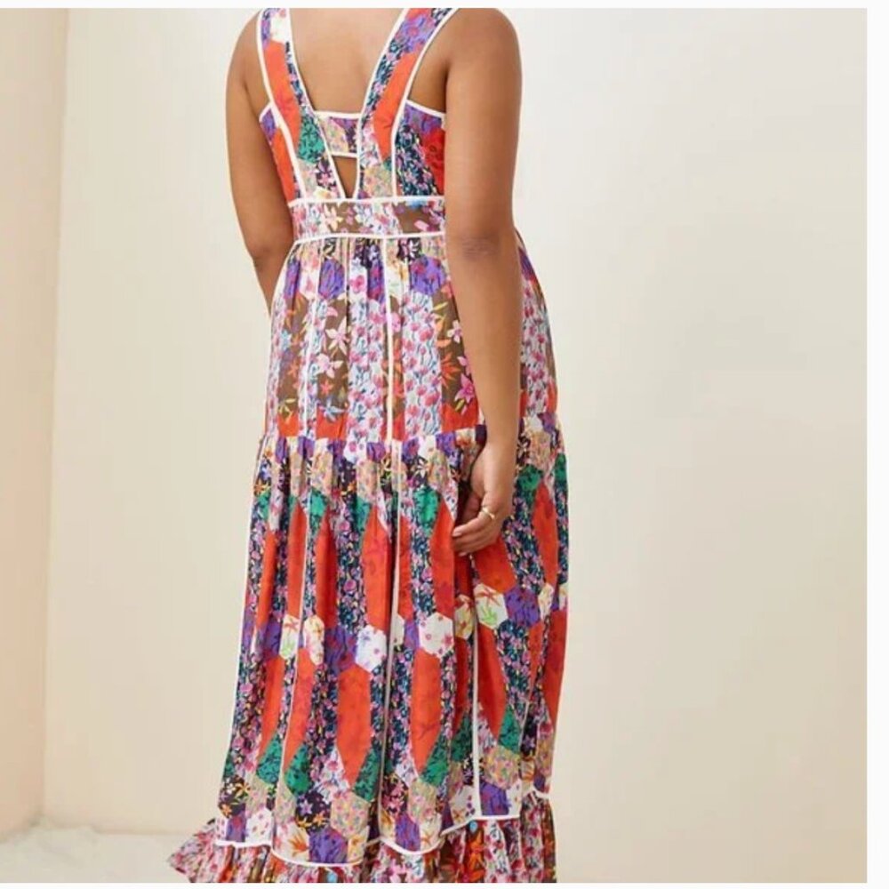 ⭐️ Square Floral Peasant Boho Art Deco Chic Hip Farm Glam Patchwork Maxi Dress